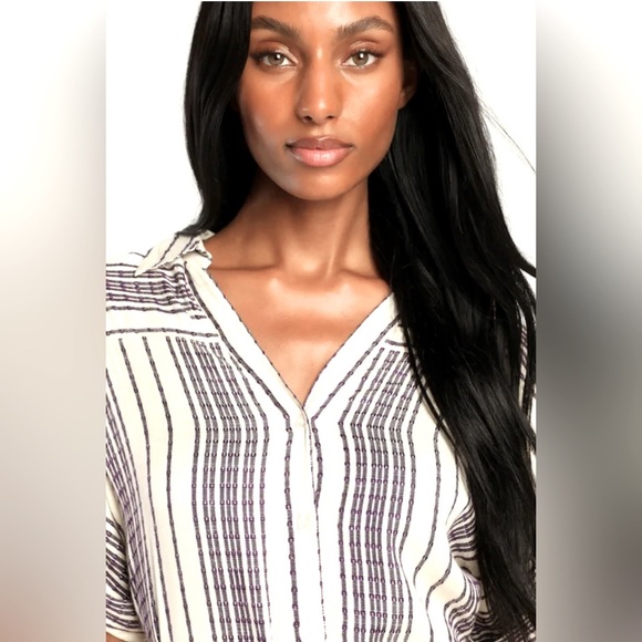 LULUS Beach Weekend Cream and Purple Striped Button-Up Shirt Dress Belted Lined - Picture 4 of 15